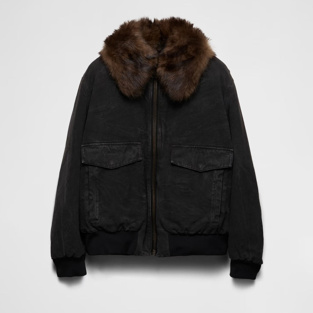 Prada Men's Fall And Winter Hair Collar Black Cotton Jacket Fashion Trend Warm Casual Zipper Short Jacket Coat Ngvp #2196