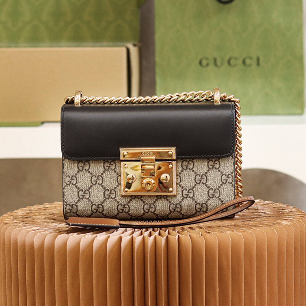 Gucci Padlick Metal Lock Presbyopic Canvas and Leather Crossbody Bag #264870
