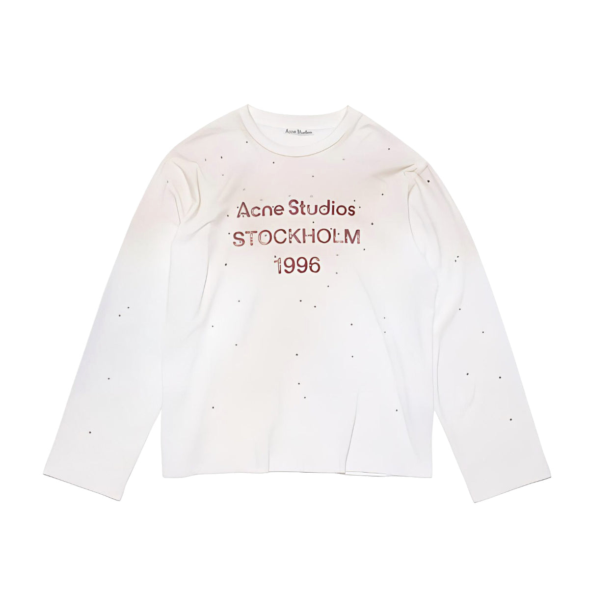 Acne Studios Women's Spring/Summer Solid Color Letter Print Rhinestone Round Neck Long Sleeve T-Shirt #77188