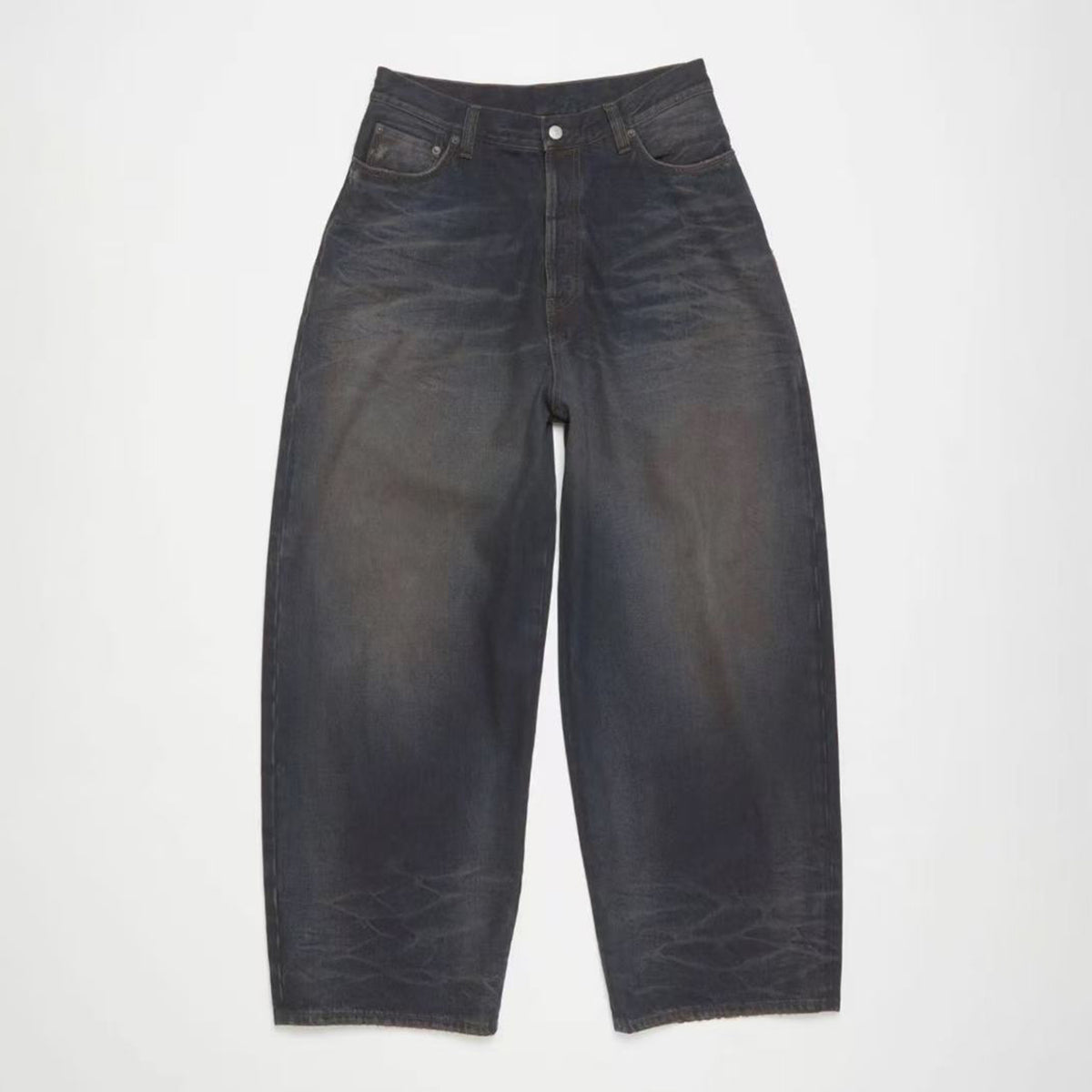 Acne Studios Men's Fall And Winter Dirty-dyed Old Metal Leather Pockets Washed Cat Whiskers Baggy Jeans Loose Wide-legged Pants Ngvp #2472