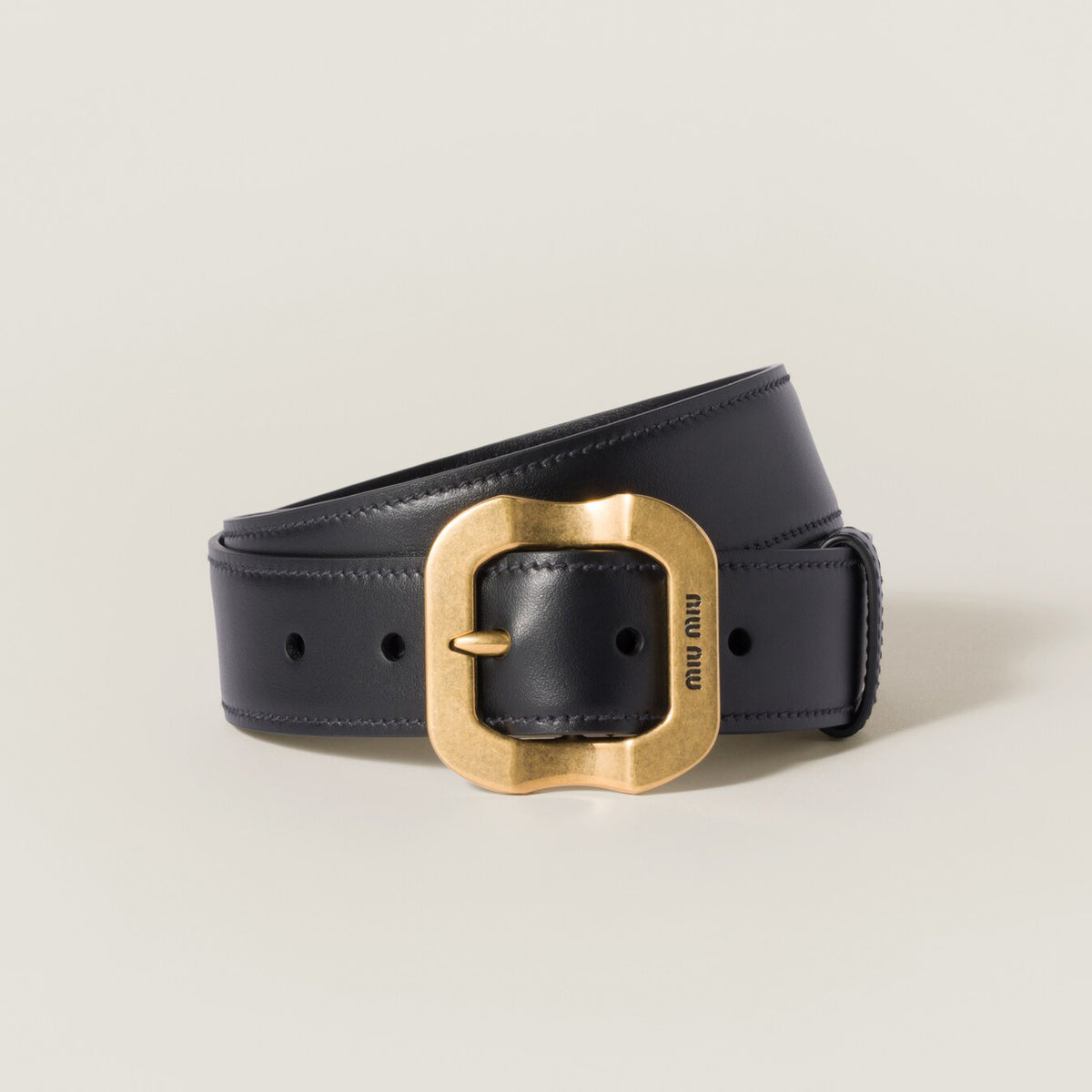 MiuMiu Women's Solid Colour Cowhide Logo Belt with Metal Buckle #76279