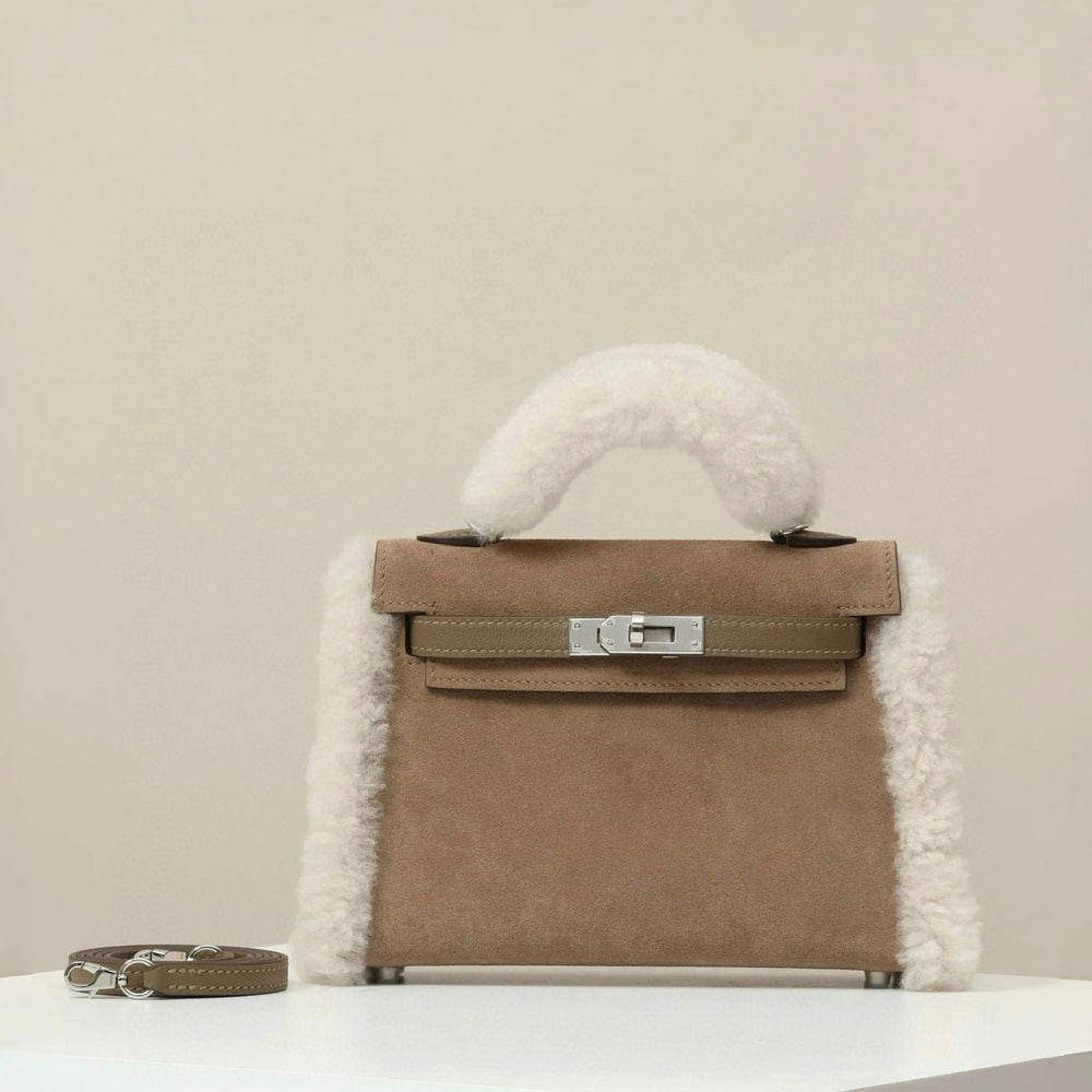 Hermes Women Solid Color Suede Plush Fashion Temperament Tote Shoulder Bag Bags #74714