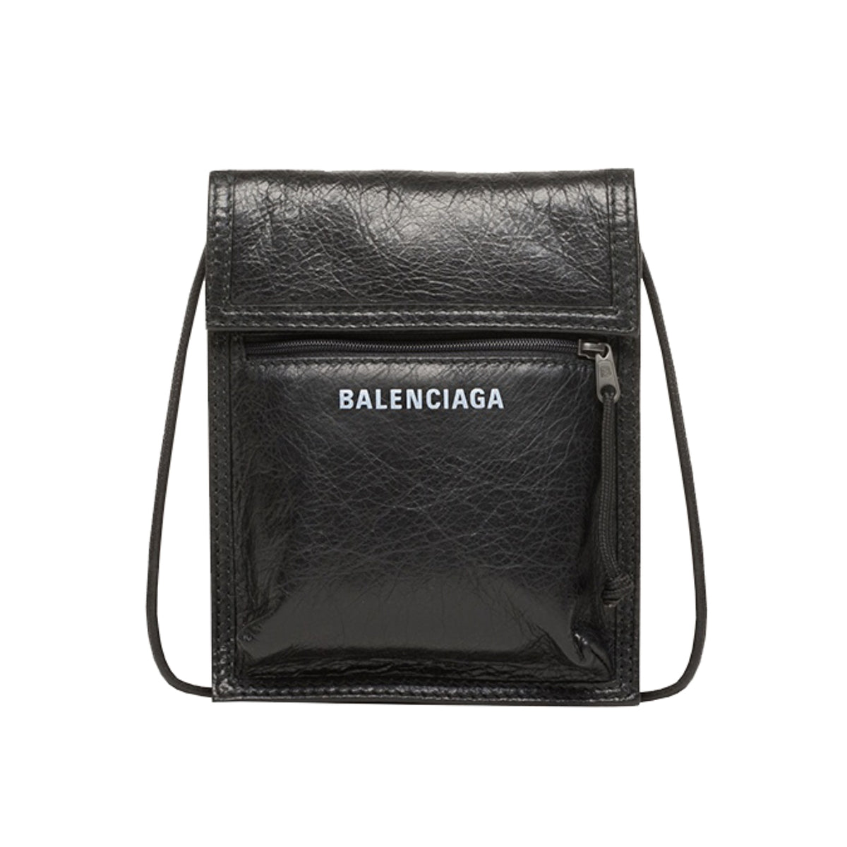 Balenciaga Men's Black Logo Lamb Leather Cell Phone Bag Shoulder Crossbody Bags #99851