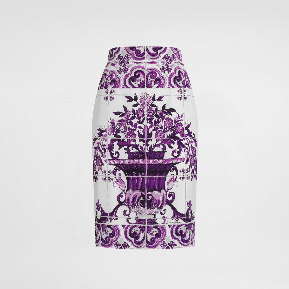 Dolce&Gabbana Majolica Printed Tight Half Skirt Women's Spring Summer Purple Silk Midi Half Skirt Ngvp #2426