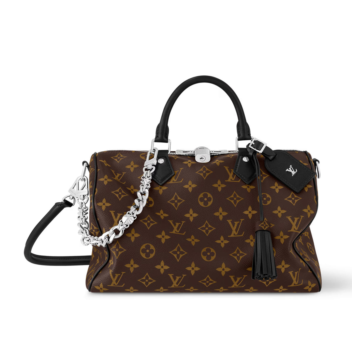 Louis Vuitton SPEEDY SOFT 30 DARK Women's Brown Detachable Adjustable Shoulder Strap Zipper Closure Bowling Bag Shoulder Slanting Handbag Bags #74117