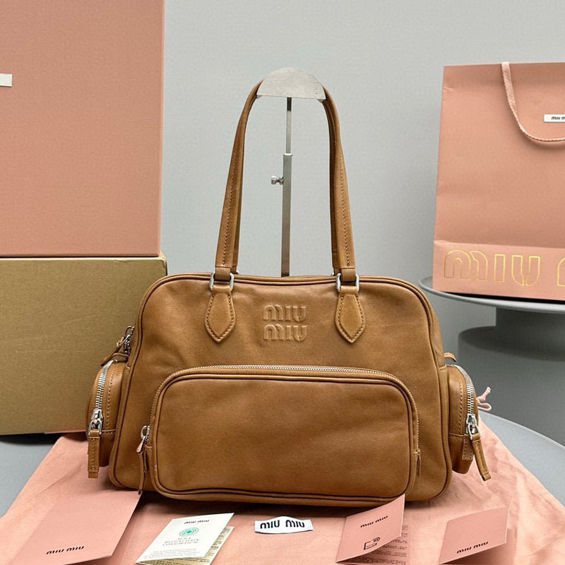 MiuMiu Women's Leathers Khaki Multi Pocket Biker Tote Bag Bags #97785