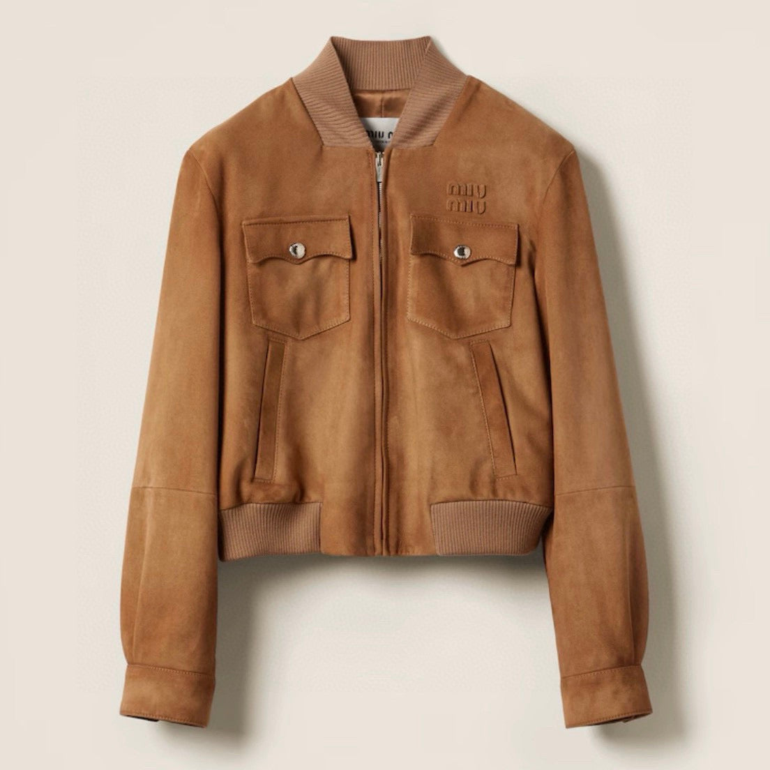 MiuMiu Women's Logo Letters Retro Suede Jacket Loose Short Section Spring And Autumn Long-Sleeved Jacket #81191