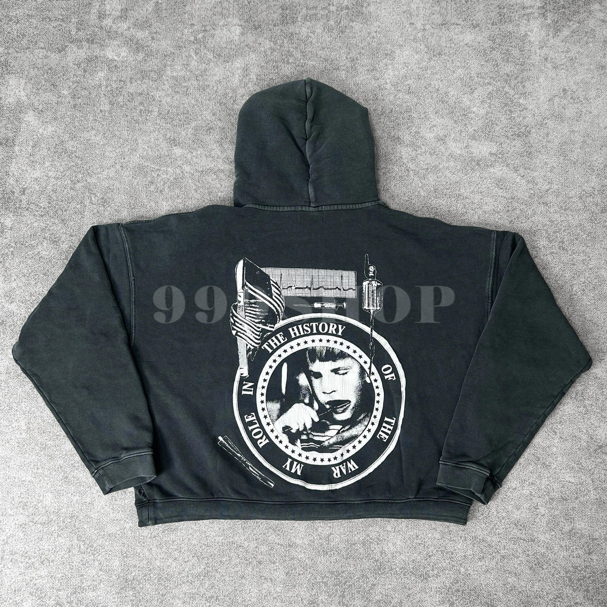 Enfants Riches Deprimes  My Role in the Histort of  War  Washed Distressed Hooded Sweatshirt #333687