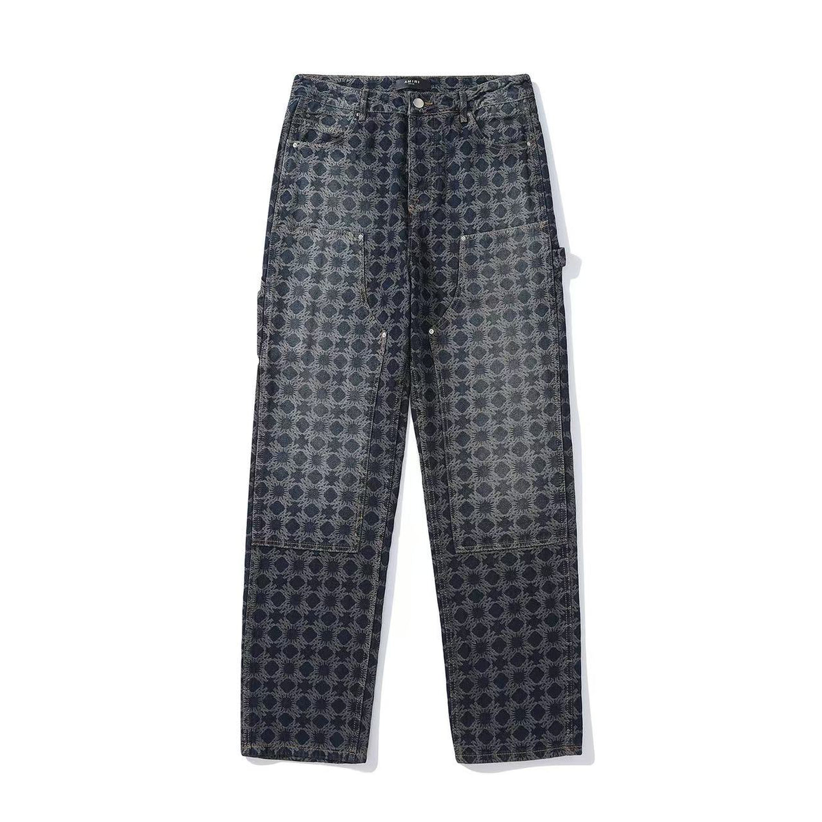 Amiri Men's All-Over Jacquard Denim Pants Four-Season Patchwork Solid-Color Cotton Straight-Leg Trousers Ngvp #2575