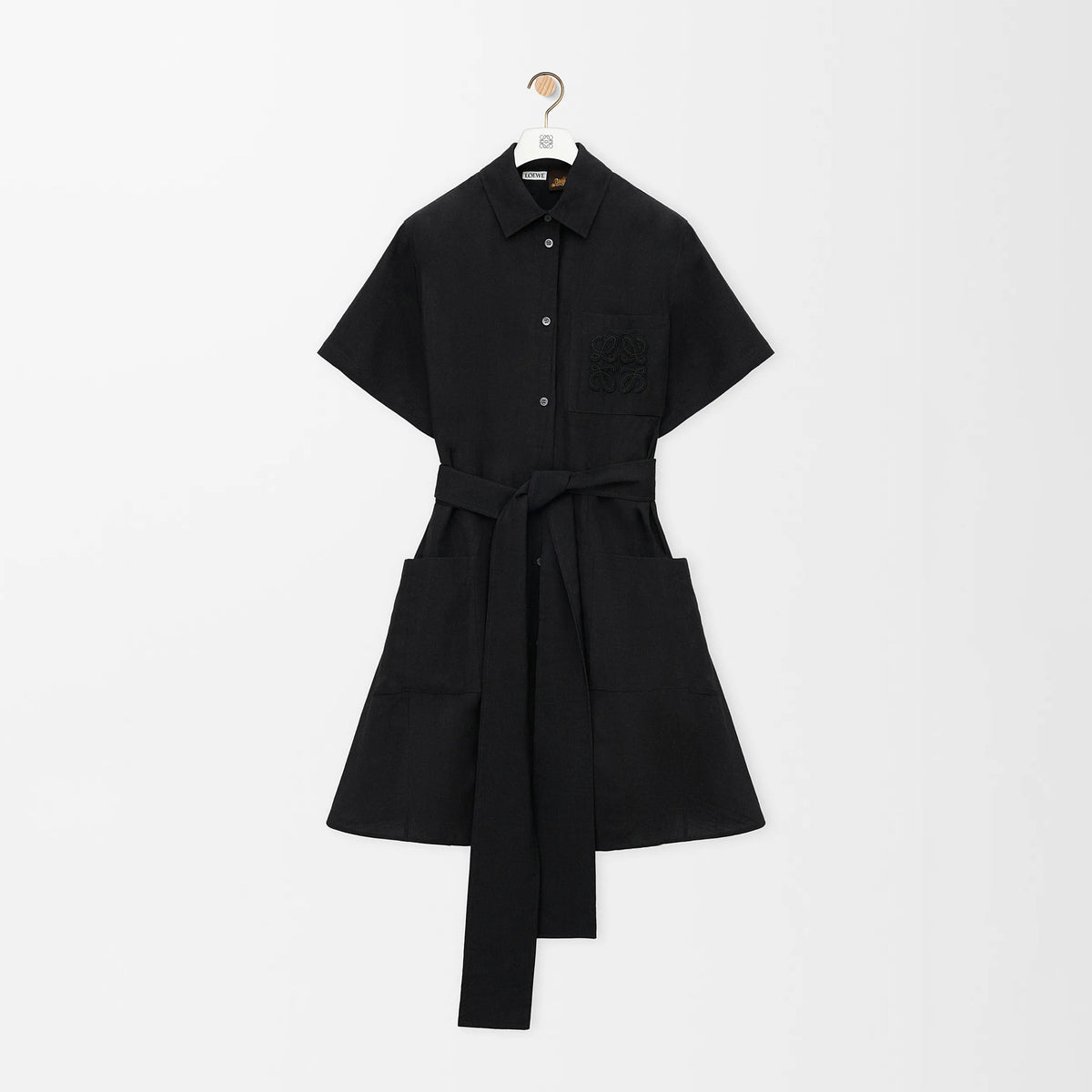 Loewe Women's Summer Solid Colour Printed Embroidery Button Shirt Style Short Sleeve Dresses #76729