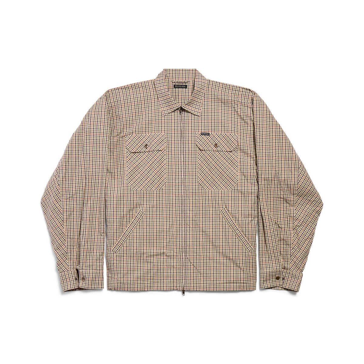 Balenciaga Men's Spring/Autumn Fashion Casual Checkered Collar Zipper Loose Long Sleeved Shirt #78321