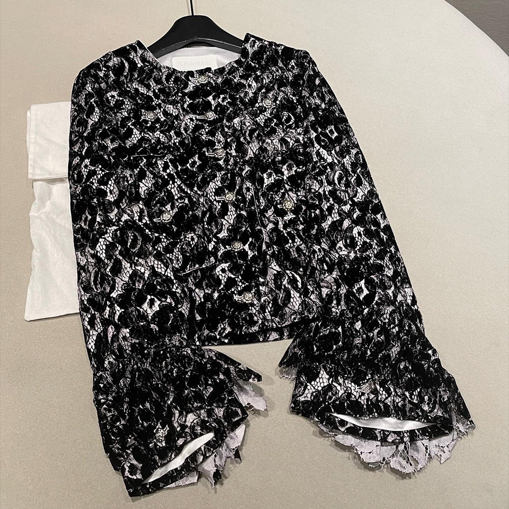 Chanel 25A Women's Advanced Handicraft Series Lace and Velvet Spliced ??Cropped Jacket #333009