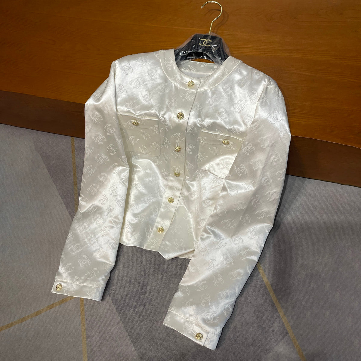 Chanel Women's Spring and Autumn Solid Color Logo Printed Single Breasted Silk Long Sleeve Jacket #78133