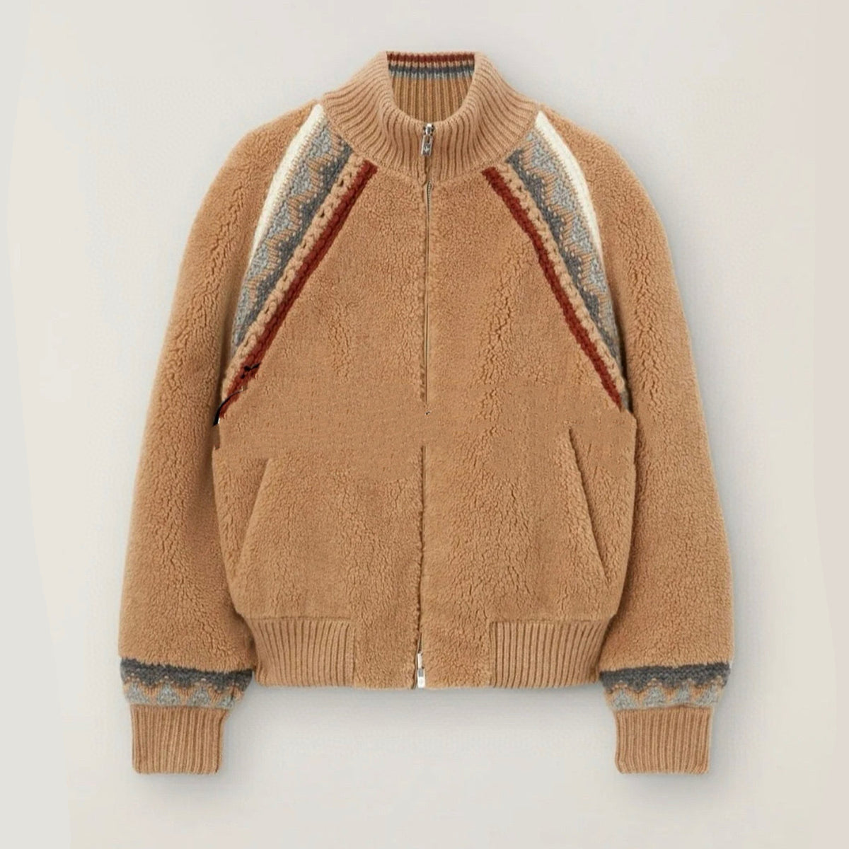 Loro Piana Women's Fall And Winter Color Clashing Knitted Jacquard Splicing Reversible Stand-up Collar Jacket Fashion Casual Elegant Sophisticated Baseball Jacket Jacket Ngvp #2651