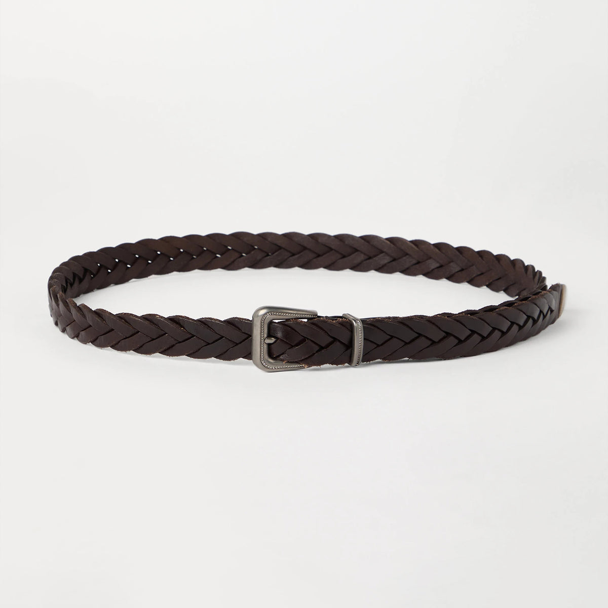 Brunello Cucinelli Men's & Women's Monili Braided Leather Belt Retro Solid Color Buckle Satin Finish Waist Belt Width: 2.5cm Accessories Ngvp  #2555