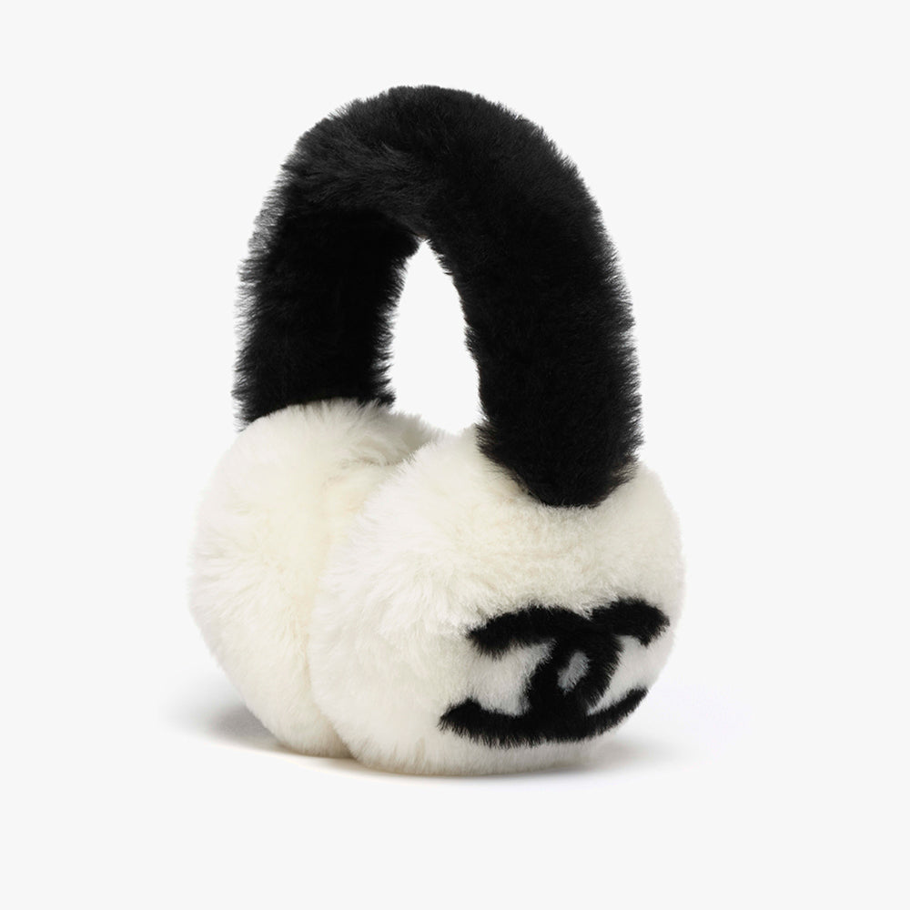 Chanel Earmuffs Shearling Lambskin Black Ecru #333993