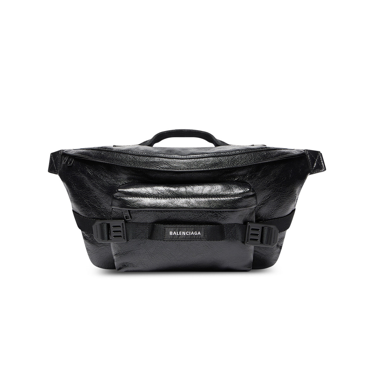 Balenciaga Army Men's Large Black Fine Grain Sheep Leather Waist Bag Pouch Bags #73597