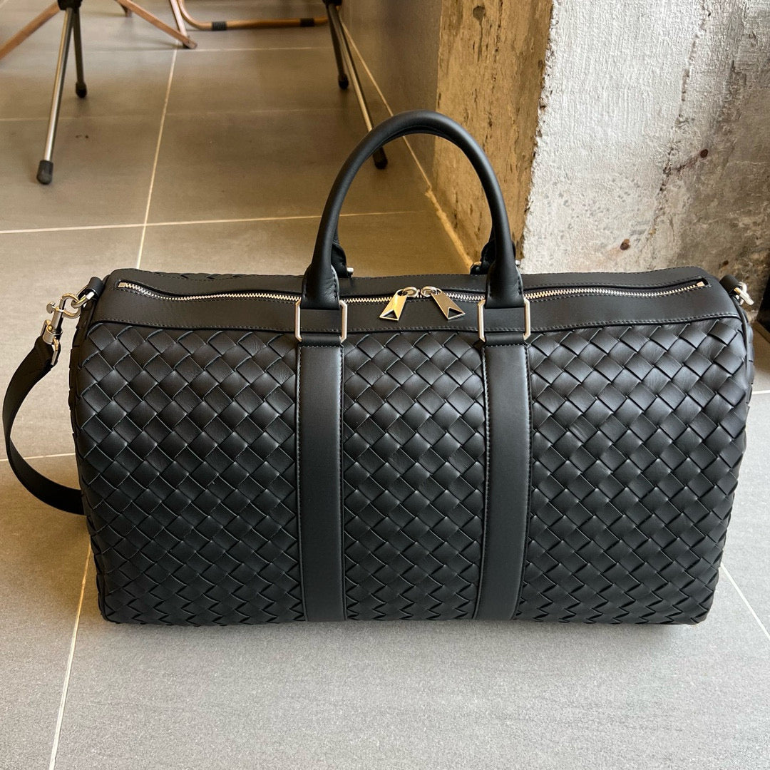Bottega Veneta Men's Solid Color Cowhide Woven Travel Bag Removable Inner Bag Fashion Large Handbag Crossbody Bag Ngvp #7791
