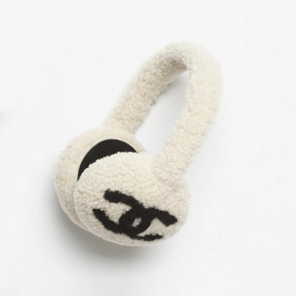 Chanel 25N COCO Neige Wool Black And White Geep Warm Earmuffs #331947