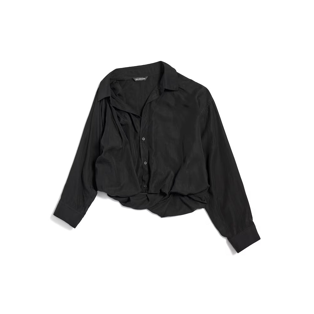 Balenciaga Women's Spring/Fall Fashion Casual Solid Color Lapel Front Button Long Sleeve One Shoulder Shirt #78818