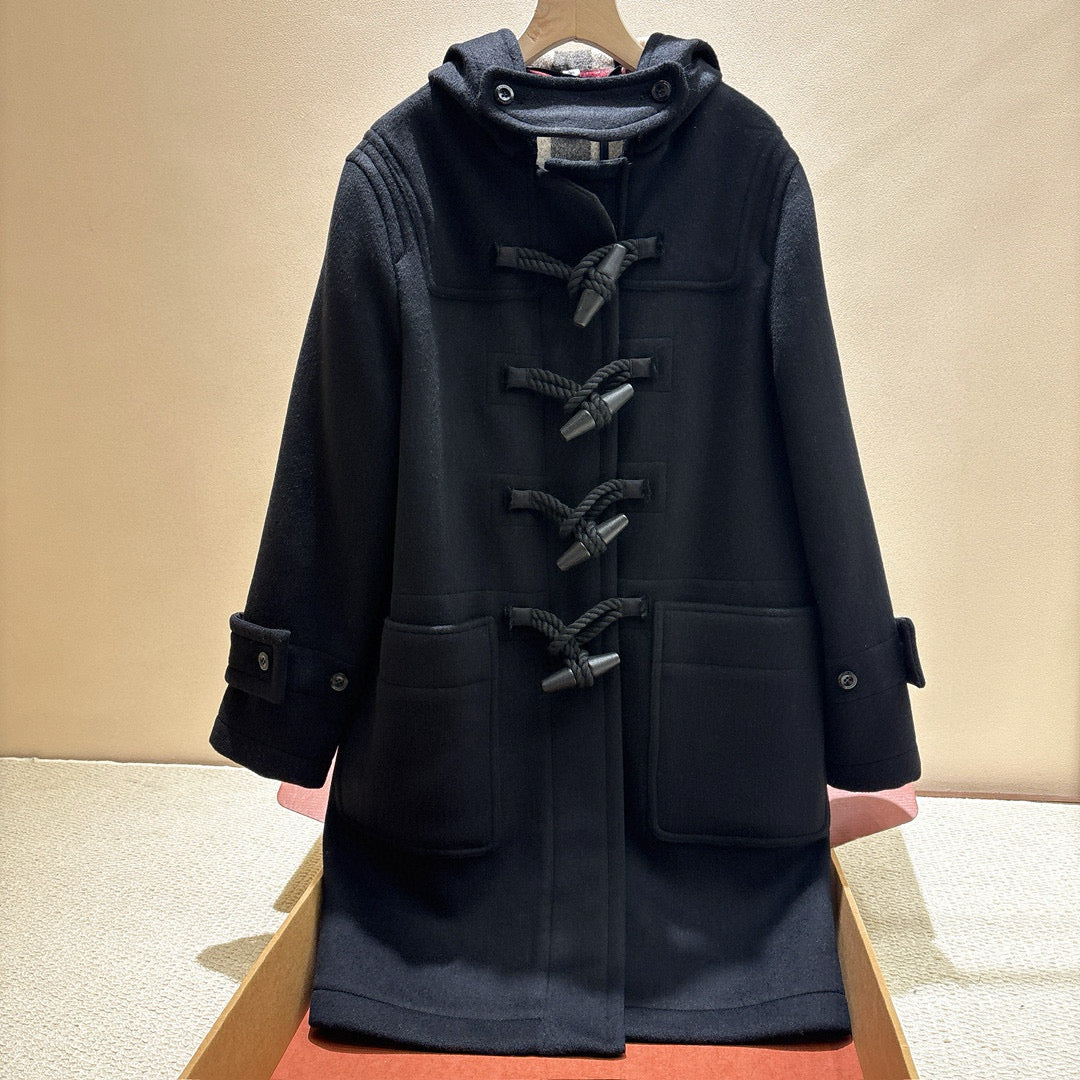 Burberry Men's And Women's Fall/winter Fashion Classic Solid Color Hooded Horn Button Mid Length Coat Trench Jacket #79429