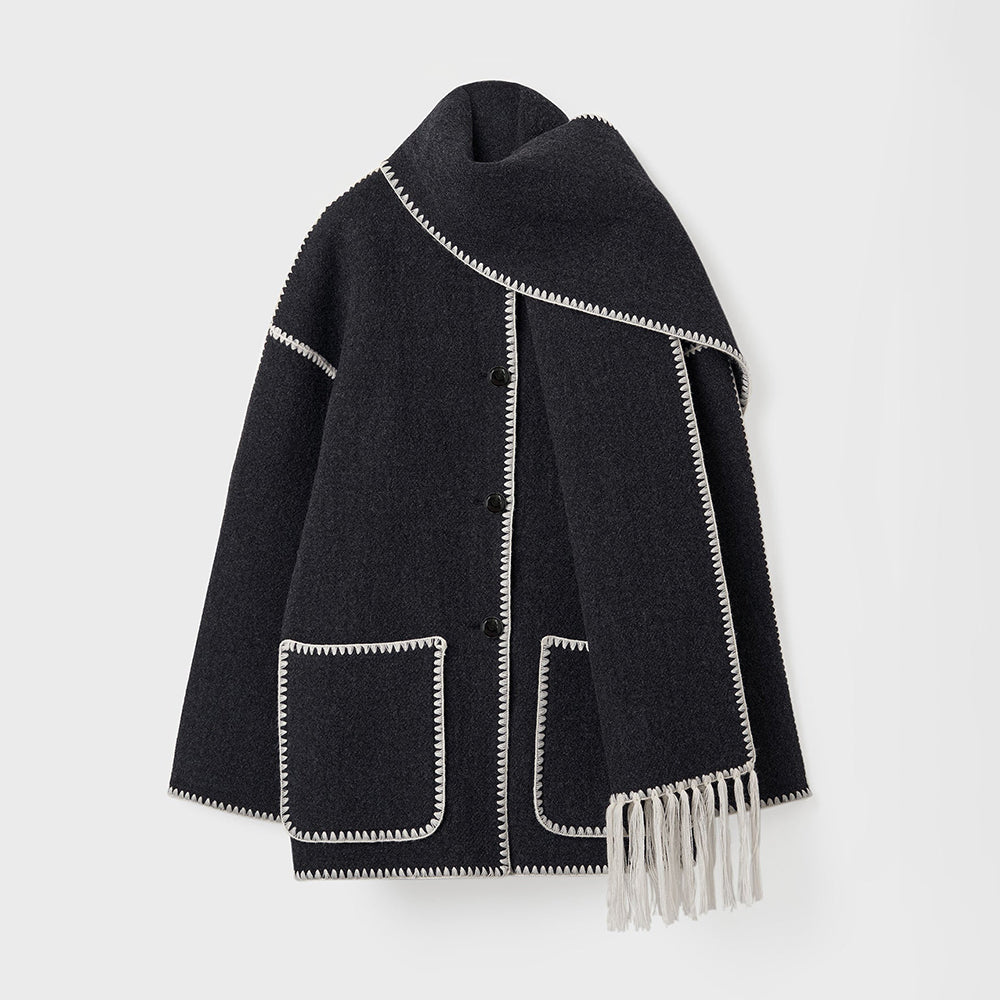 Toteme Women's Embroidered Tassel Scarf Jacket Dark Grey M¨¦lange #286726