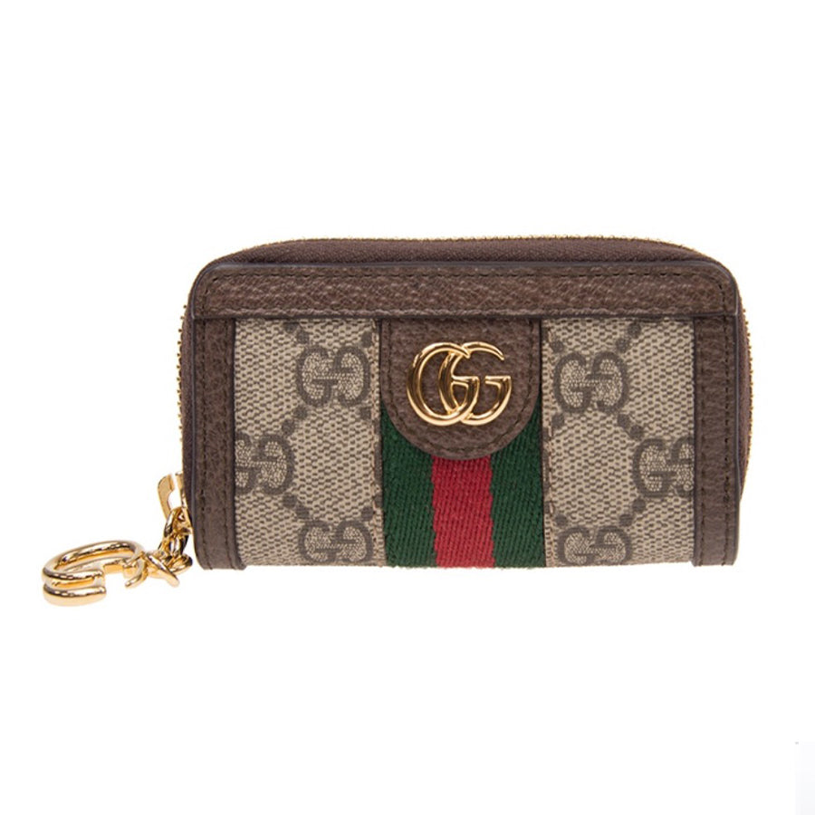 Gucci Men's Women's Ophidia Collection Short Wallet GG Printing Red Green Stripe Webbing Zipper Closure Canvas Bag Casual Purse #71671