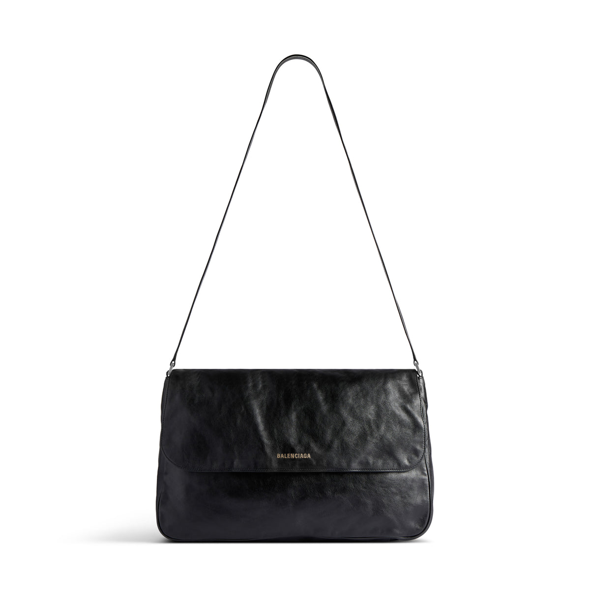 Balenciaga Grungy Men's Black Washed Smooth Cow Leather Medium Messenger Bag Crossbody Shoulder Bags #74356