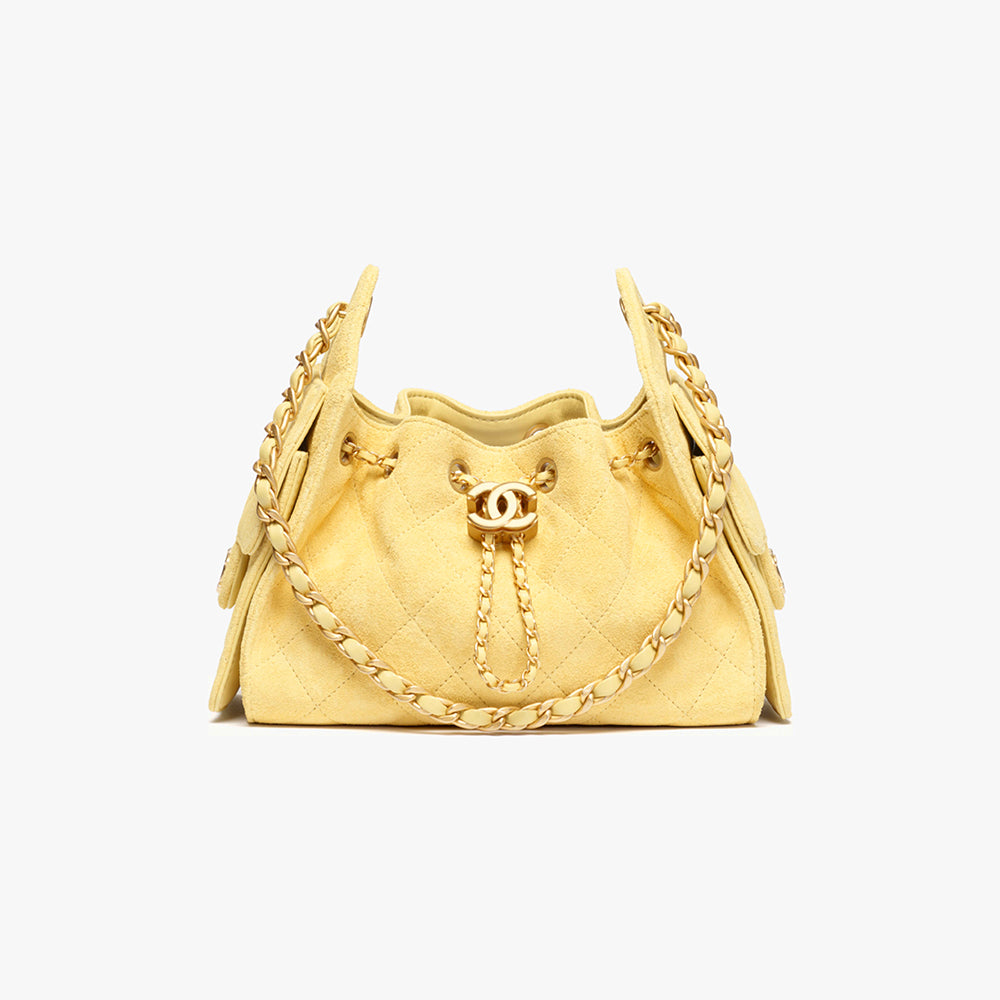 Chanel 25 Women's Mini Bag Suede-Effect Calfskin And Gold-Tone Metal Yellow #332928