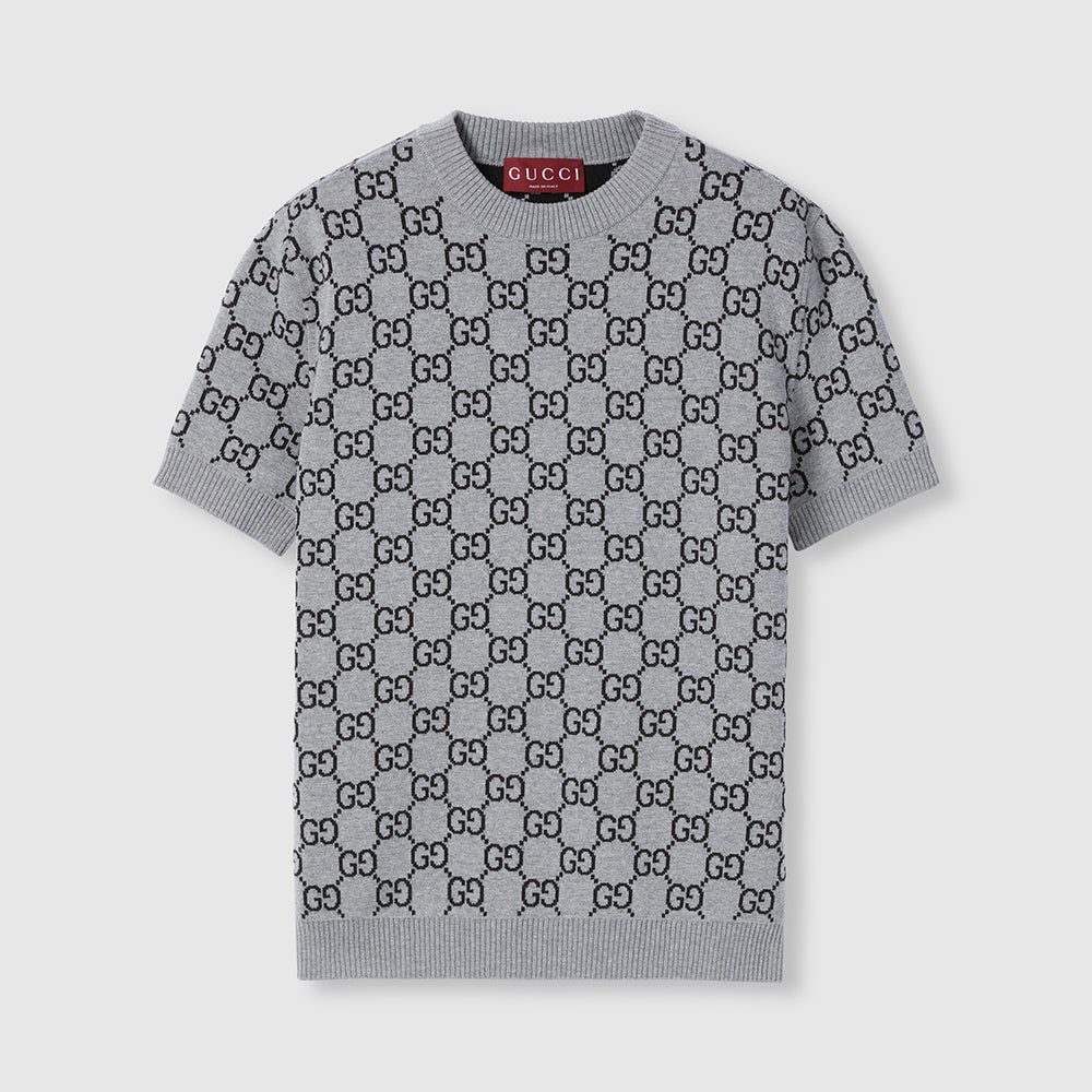 GUCCI Reversible GG Wool Jacquard Top Grey Black #334215