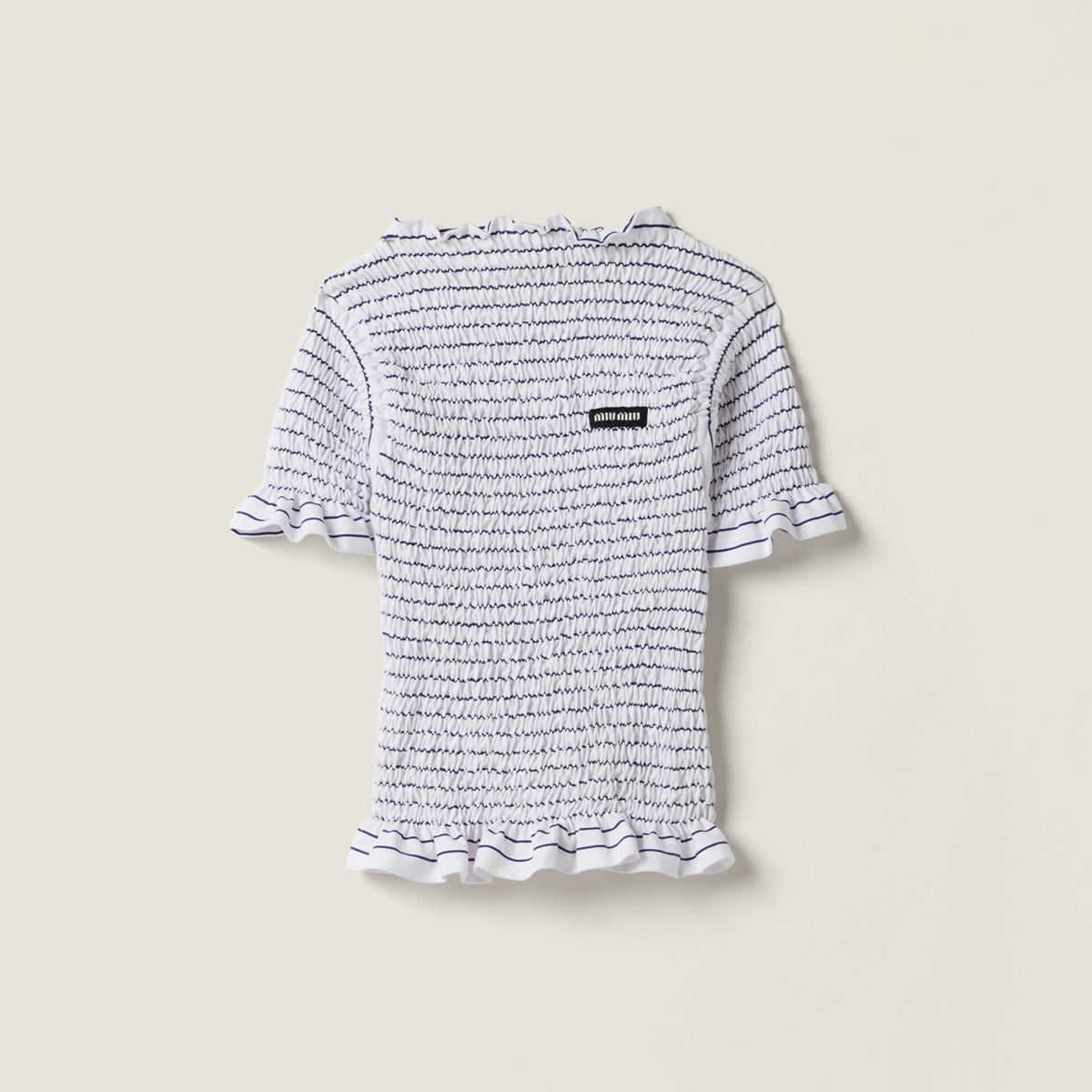 MiuMiu Women's Summer Fashion Casual Pleated Striped Solid Color Knitted Top T-Shirt #78443