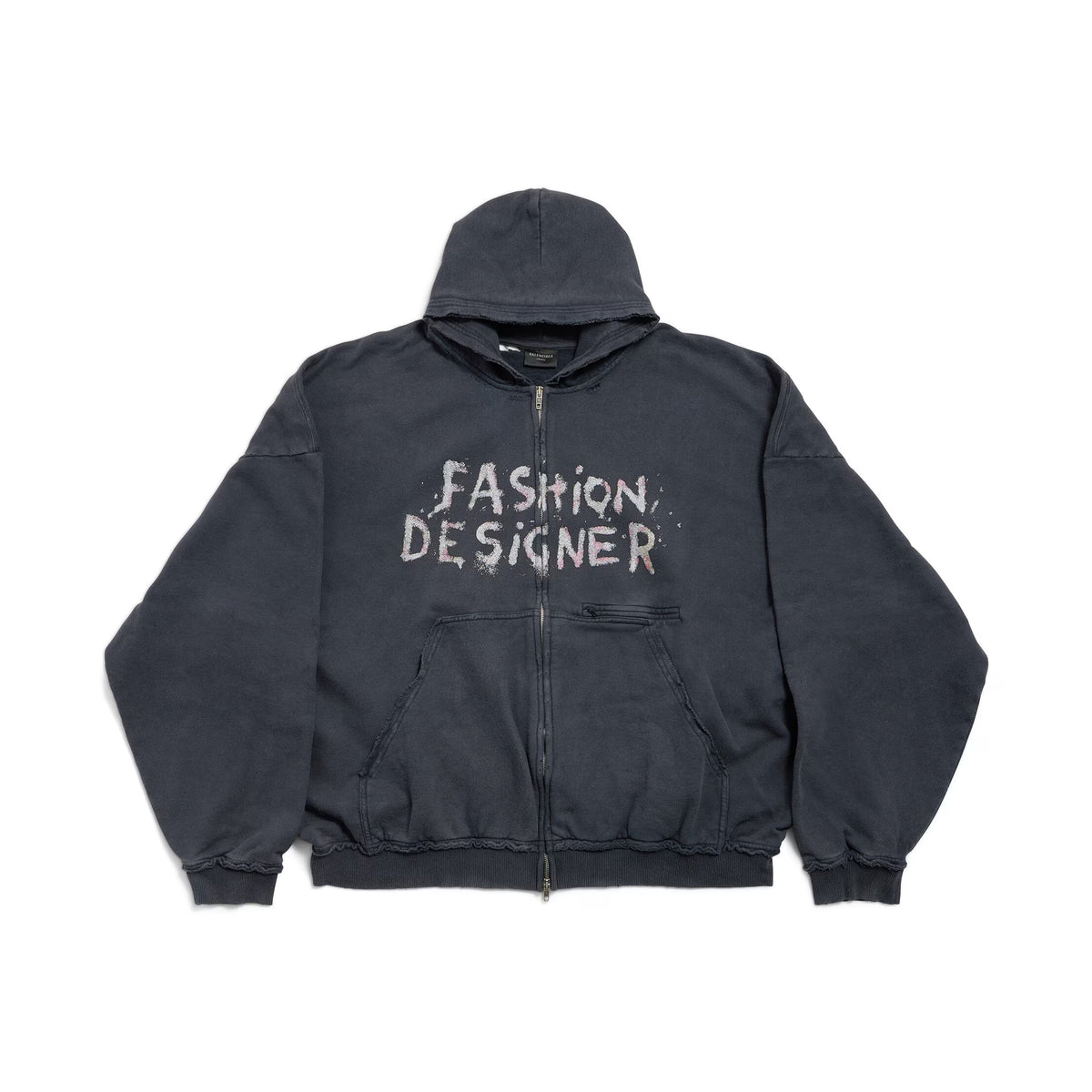 Balenciaga ?Men's And Women's Retro High Street Fashion Designer Pulled Zipper Large Fit Hoodie With Letter Print Faded Black Sweatshirt Ngvp #2285
