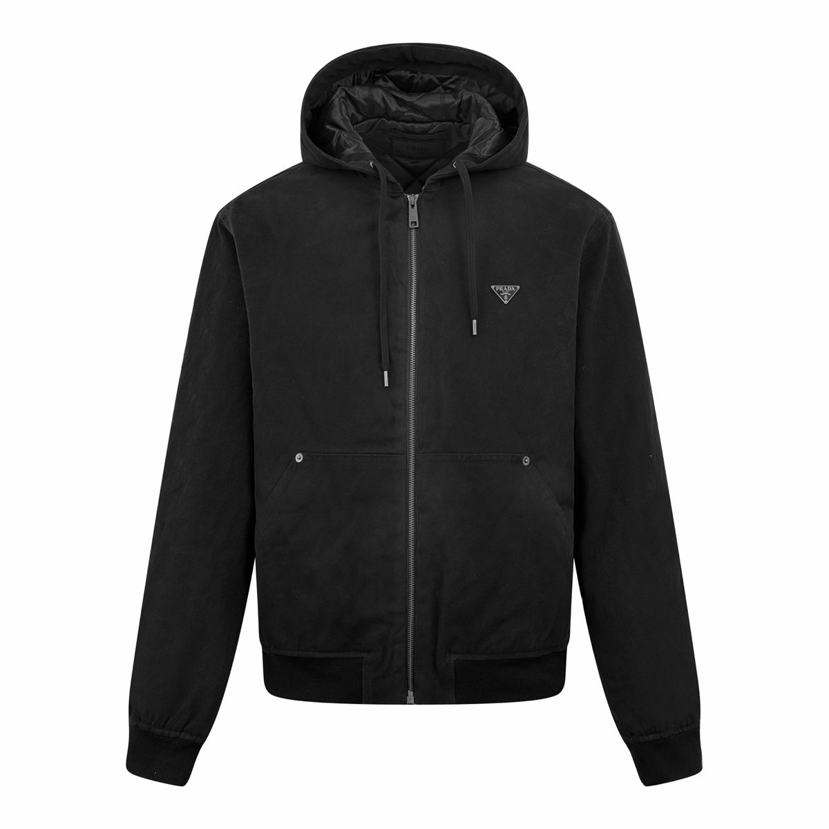 Prada Men's Winter Fashion Casual Solid Color Hooded Zip Up Jacket With Triangle Label Cotton Coat Cotton Jacket #79344