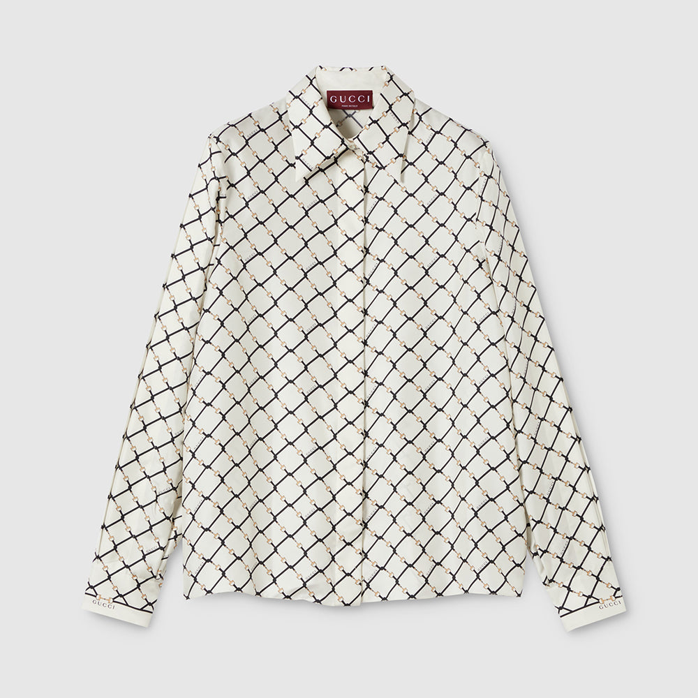 Gucci Printed Silk Twill Shirt in White #335907