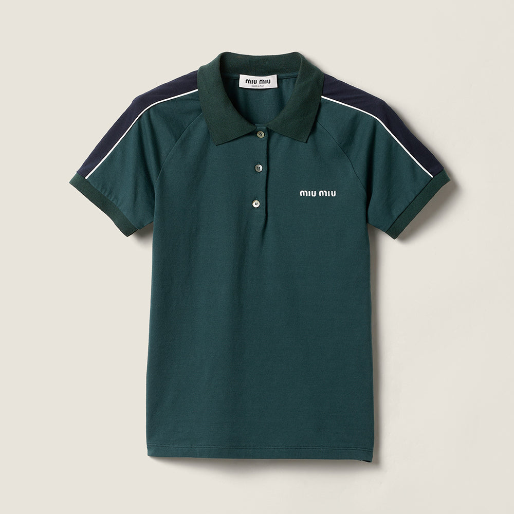 MiuMiu Bottle Green blue Cotton Jersey Polo Shirt #377064