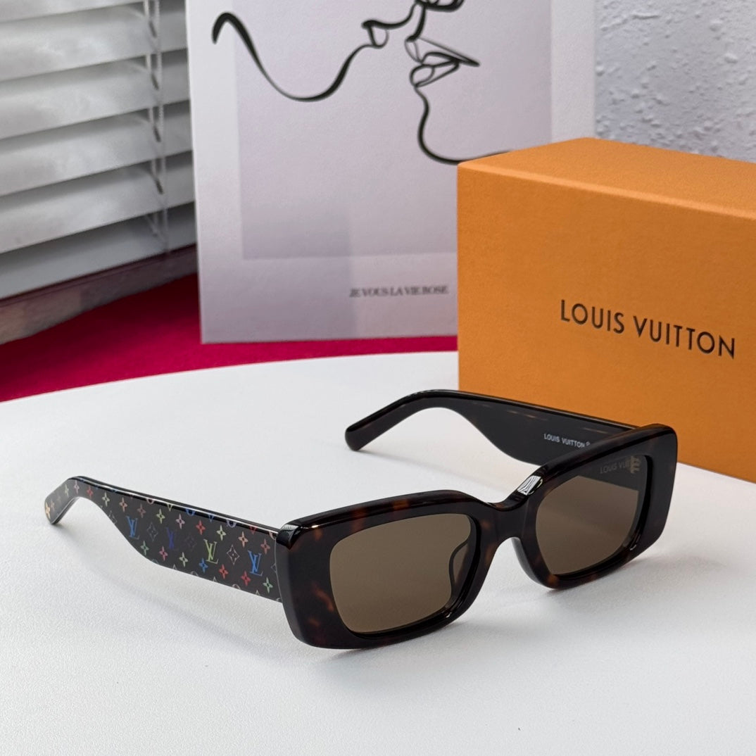 Louis Vuitton Men's And Women's Logo Textured Box Glasses Crystal Accessories Colored Luxury Sunglasses #75738