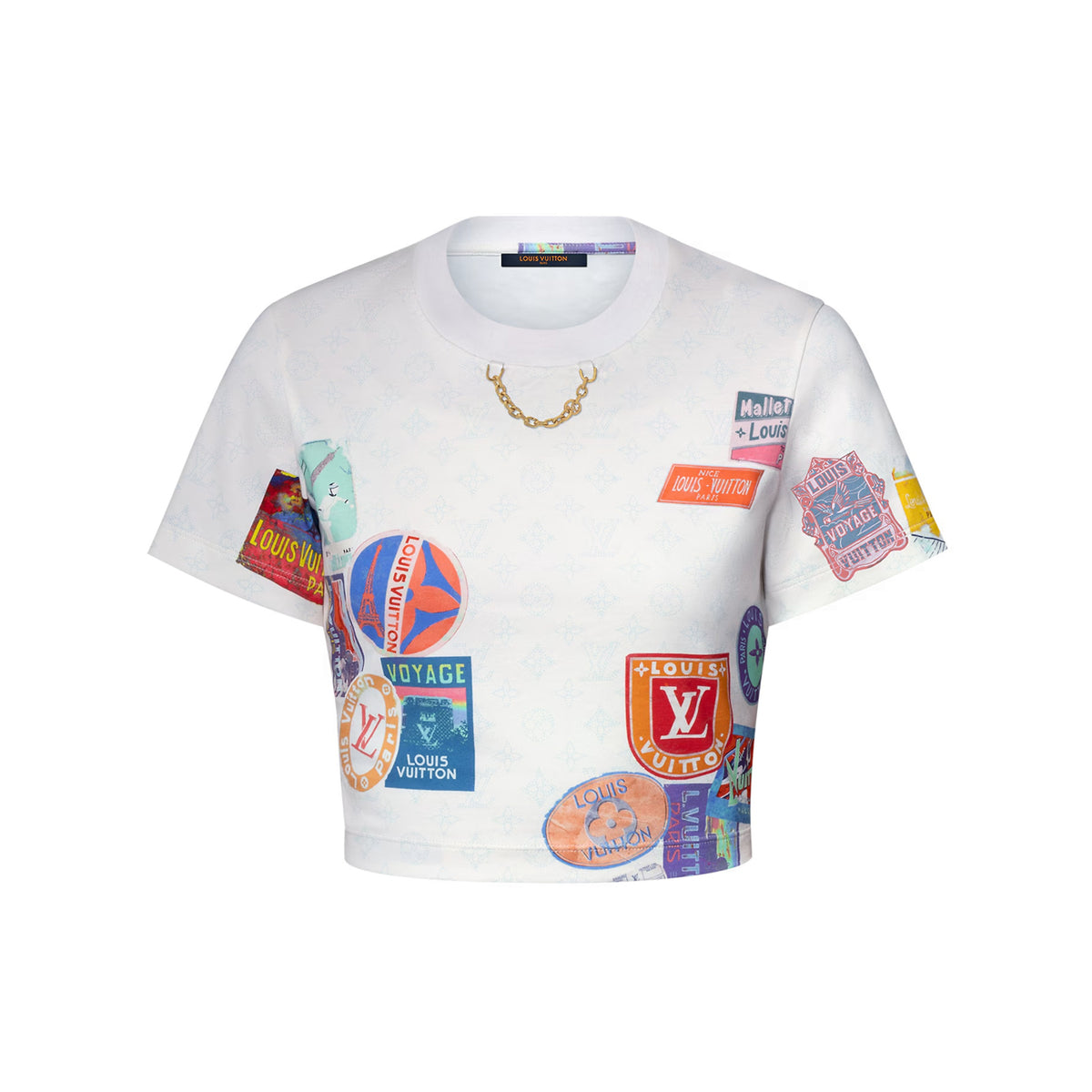Louis Vuitton Women's Summer Badge Pattern Printed Round Neck Cotton Short T-Shirt #77232