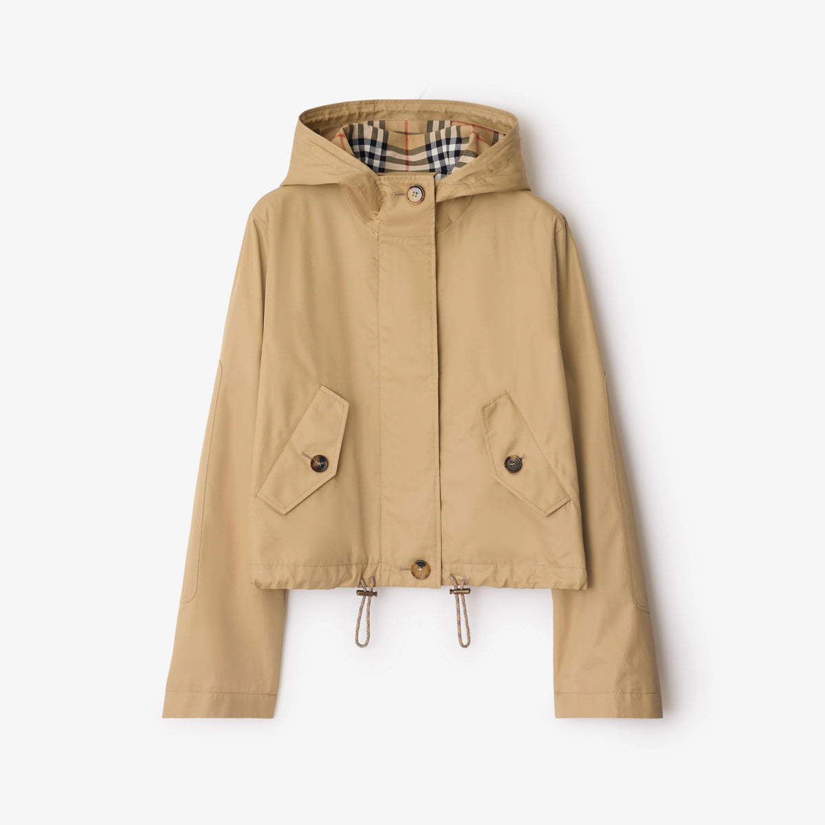 Burberry Women's Spring/Summer Casual Fashion Solid Color Hooded Zipper Checkered Cotton Fabric Waist Cinching Design Short Jacket #78341
