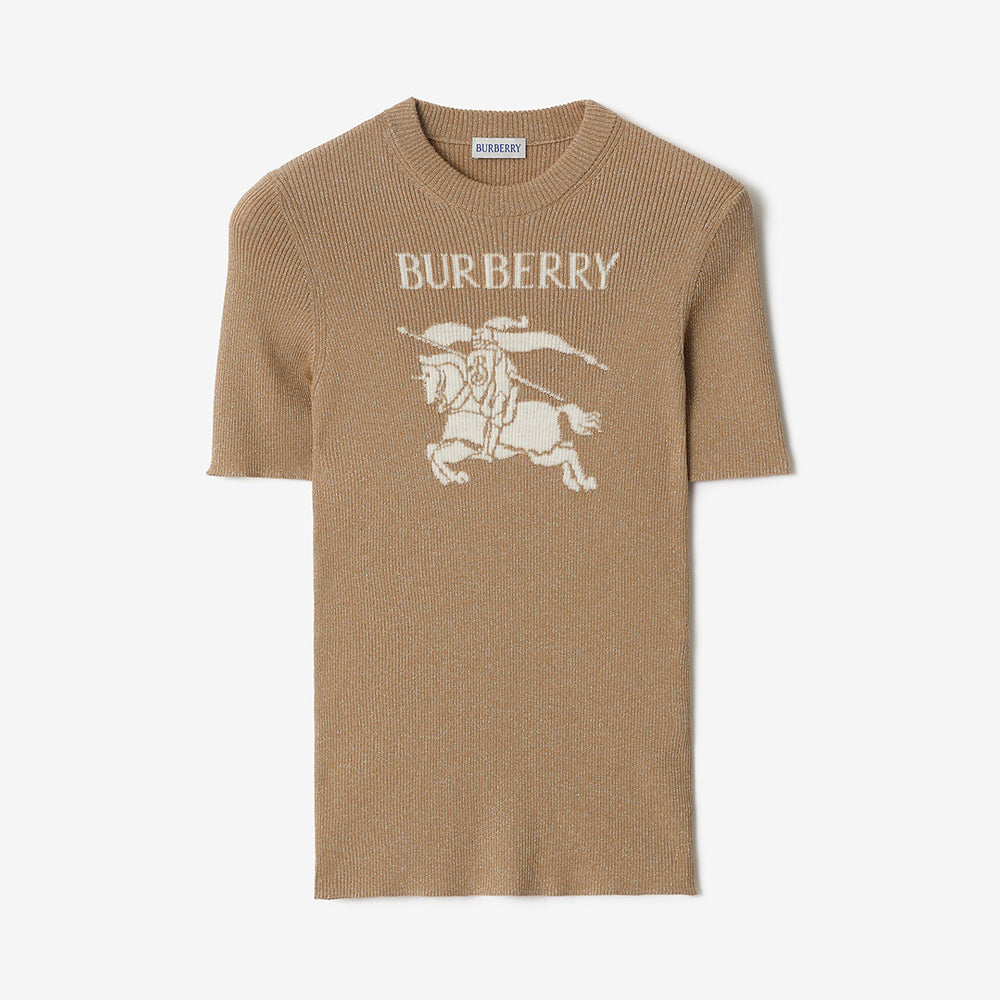 Burberry EKD Metallic Wool Blend Top in Archive Beige Gold #337142