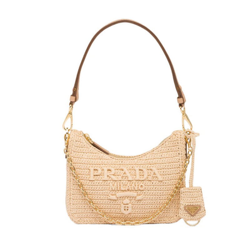 Prada Women's Logo Embroidered Fashionable Straw And Willow Mini Shoulder Bag Casual Underarm Bag #98285