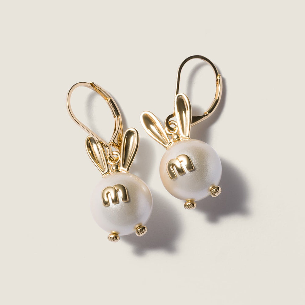 MiuMiu Gold cream Metal Earrings With Pendant #393710