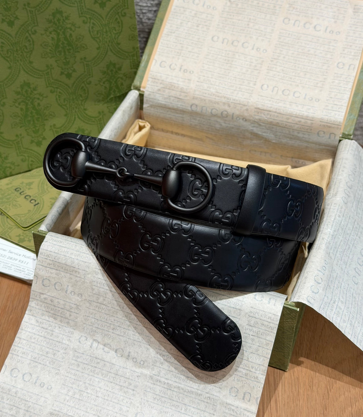 Gucci Horsebit 1955 Belt With GG Enbossed 40 mm#388400