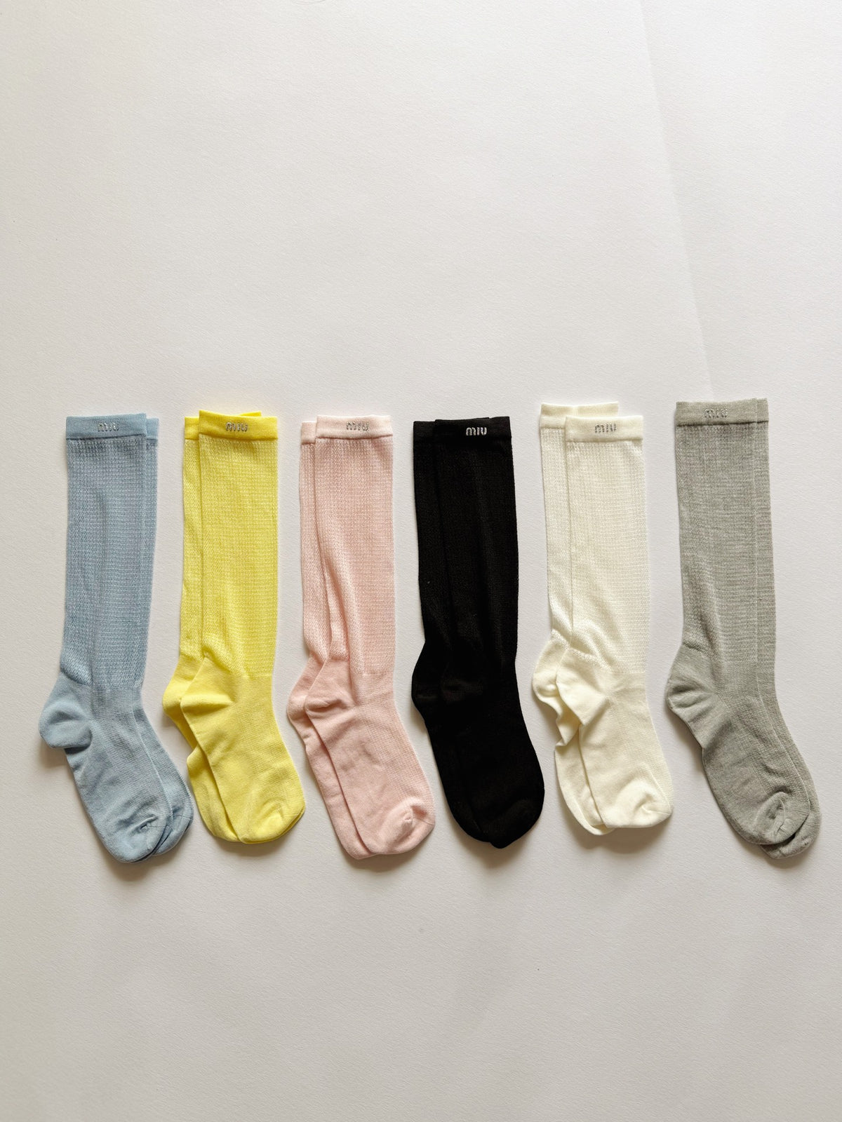 MiuMiu Glitter Letter Mid-calf Socks #393347