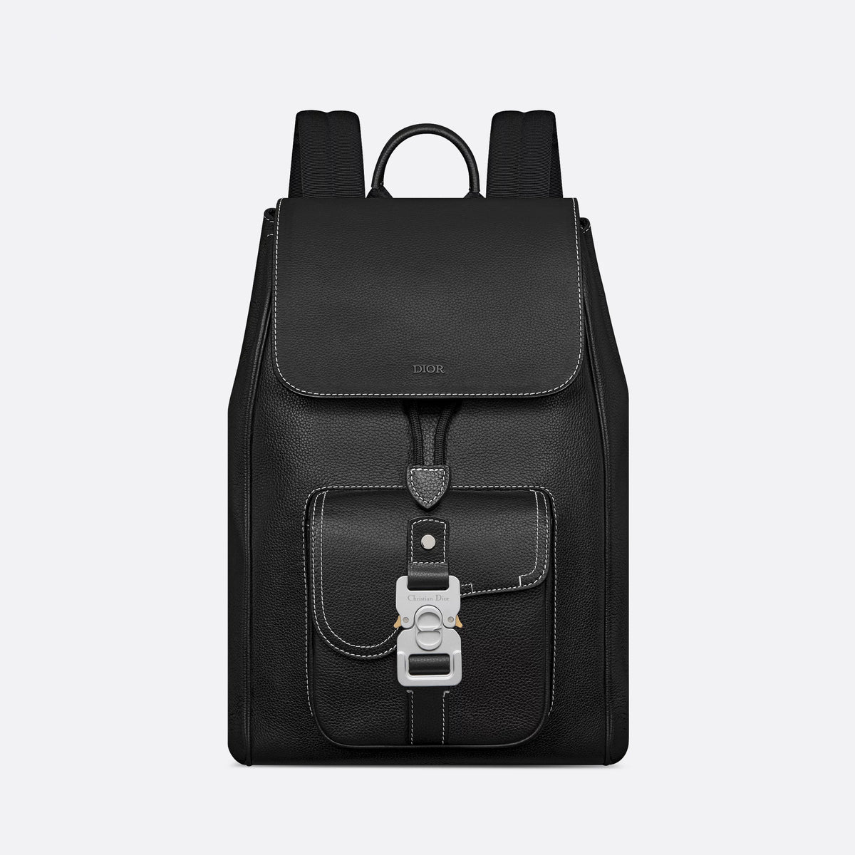 Dior Men's Solid Color Adjustable Shoulder Strap Flap Drawstring Closure Grained Cowhide Shoulder Bag Bags #75297