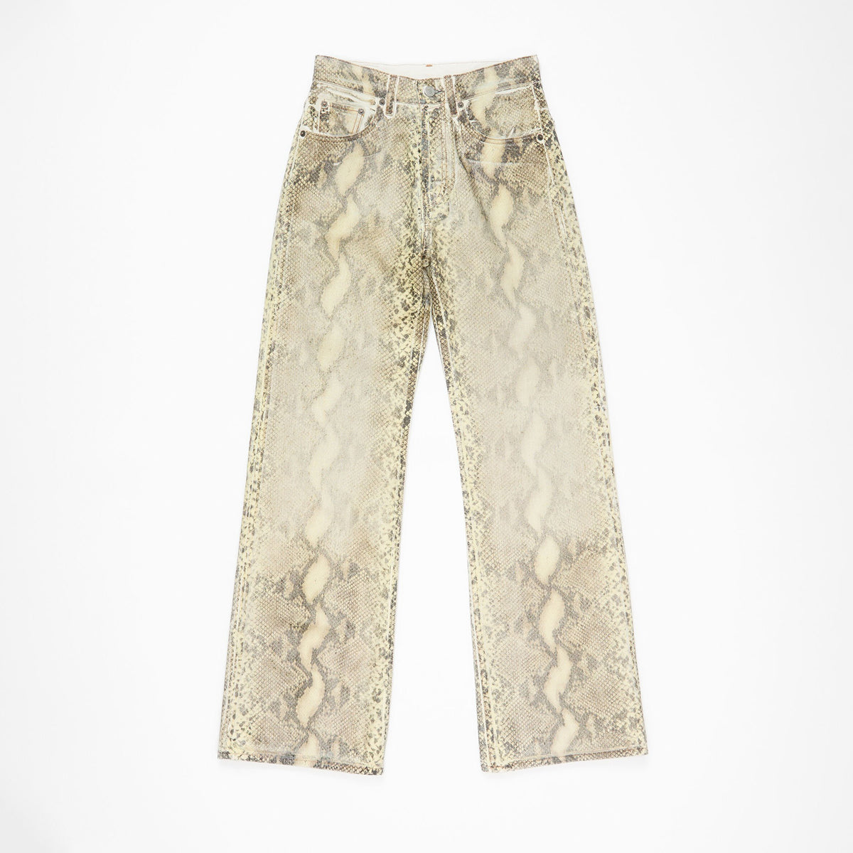 Acne Studios Women's Four Seasons Python Print Mid Waist Loose Cotton Micro Raglan Denim Pants Ngvp #1544