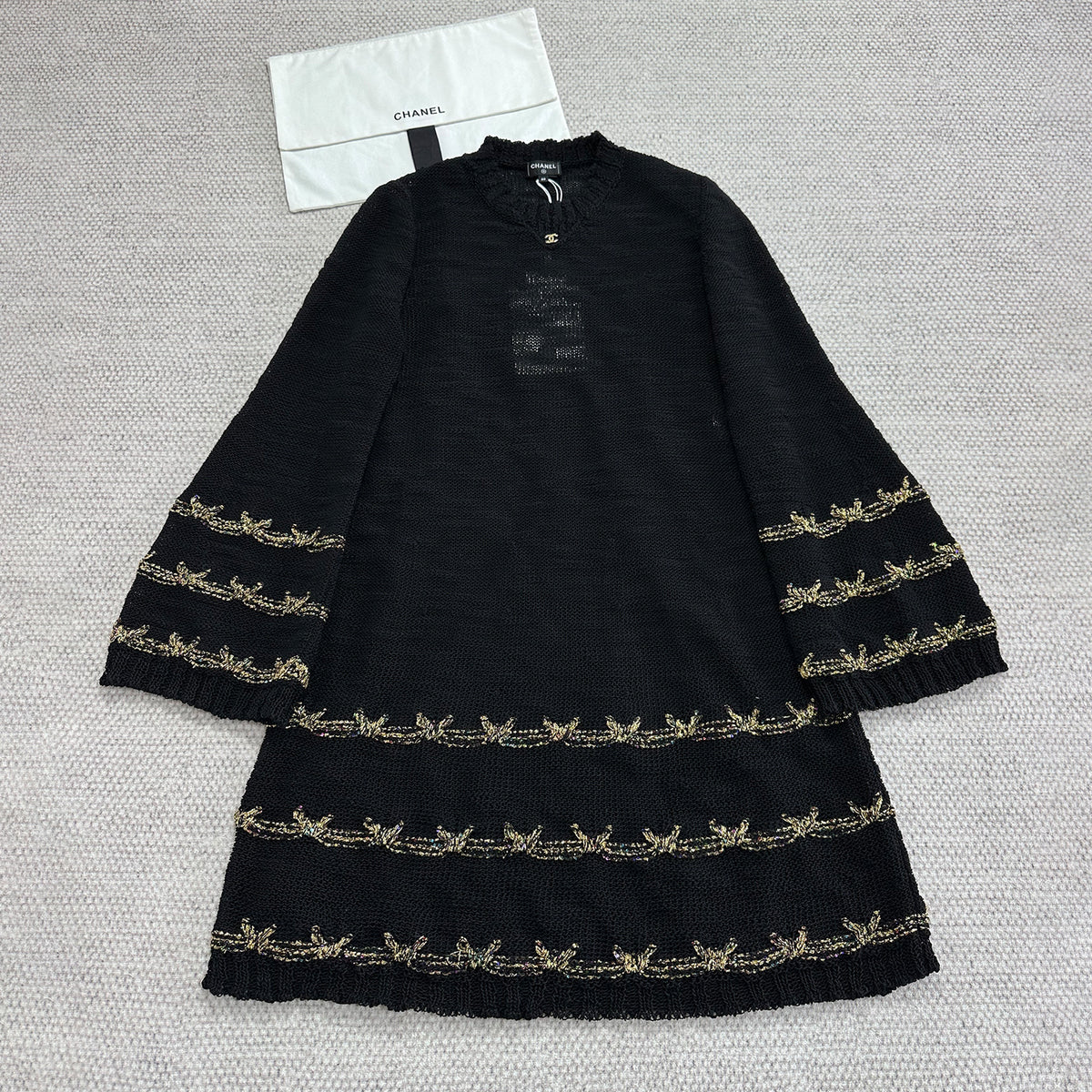 Chanel Women's Fall And Winter Embroidery Slightly Transparent Knitted Dress Butterfly Elegant Long-sleeved Mid-length Dresses Thin Temperament Ngvp #2626