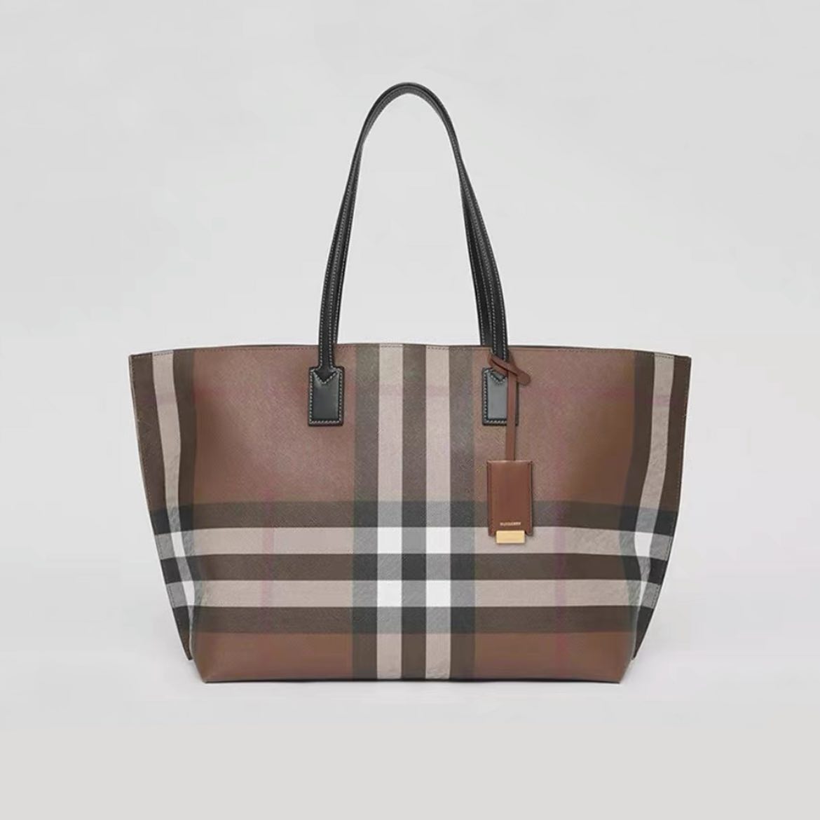 Burberry Striped Leather Tote Bag Underarm Shoulder Bag #54972
