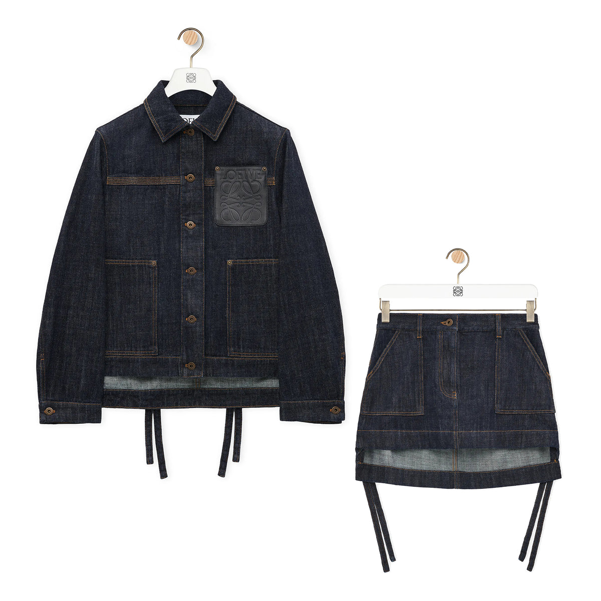 Loewe Women's Spring And Fall Blue Single Breasted Long Sleeved Denim Jacket Asymmetric Mid Waist Casual Skirt Suit Set #75219