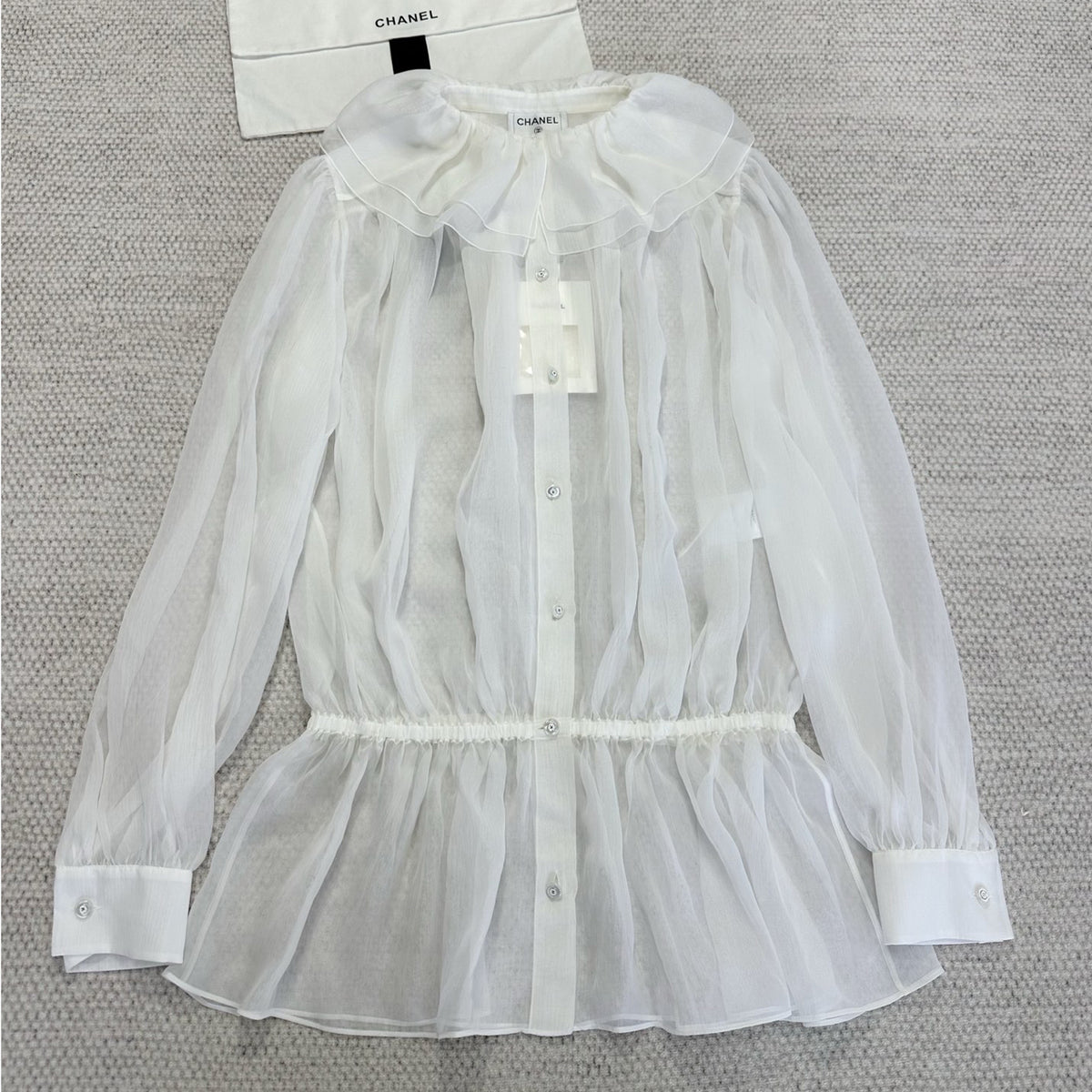 Chanel Women's Spring And Summer Double C Letter Button Fashion Thin Waisted Lace Collar Long Sleeve Shirt Blouse Top Ngvp #1571