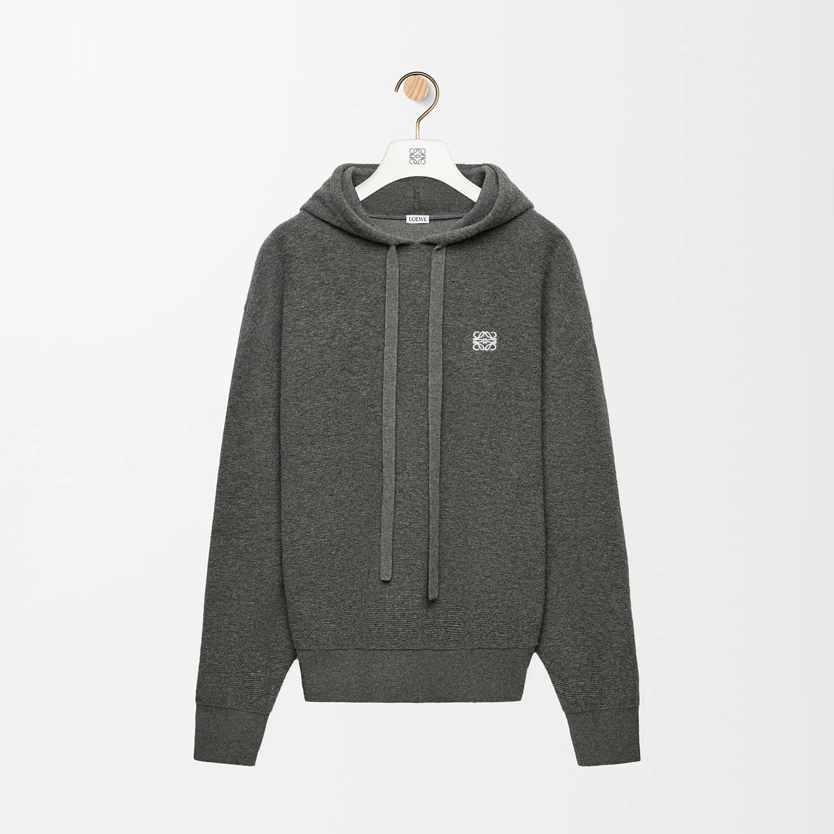 Loewe Men's Spring/Autumn Solid Color Embroidered Logo Print Wool Hooded Drawstring Long Sleeve Sweatshirt #77976
